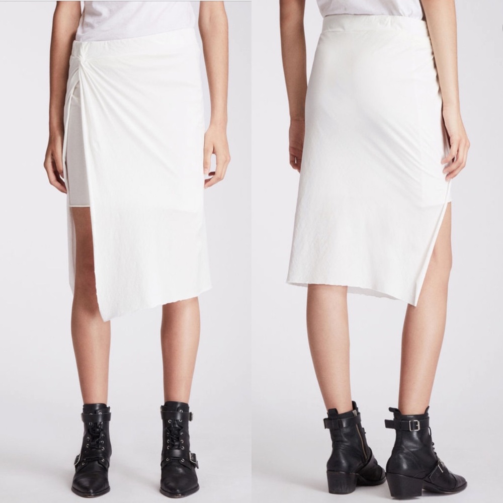 AllSaints White Asymmetric Wrap Midi Skirt